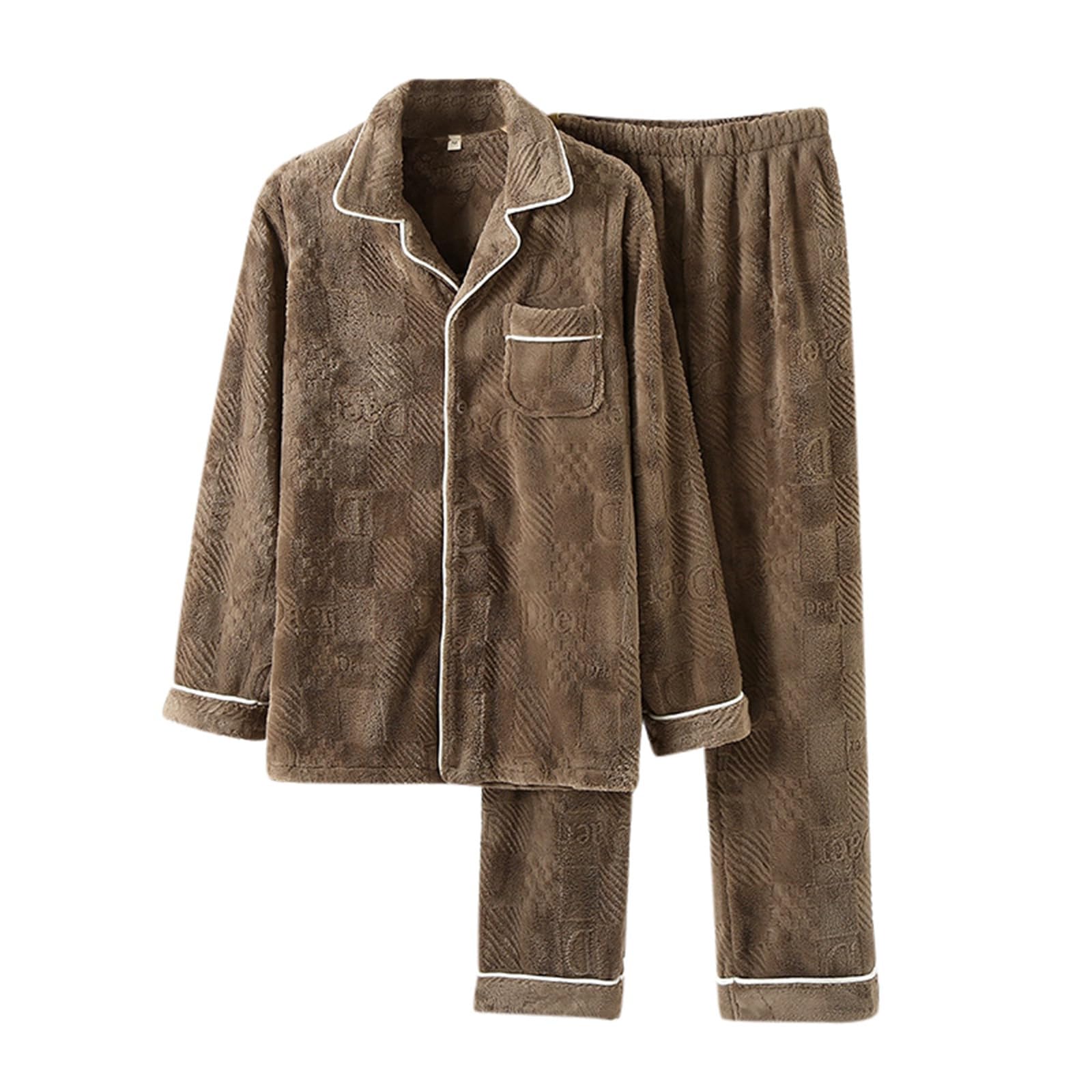 Ensemble pyjama pour homme en flanelle chaude pour l'hiver - Épais avec velours - 2 pièces - Manches longues - Veste en peluche moelleuse et pantalon de pyjama - Thermique et chaud