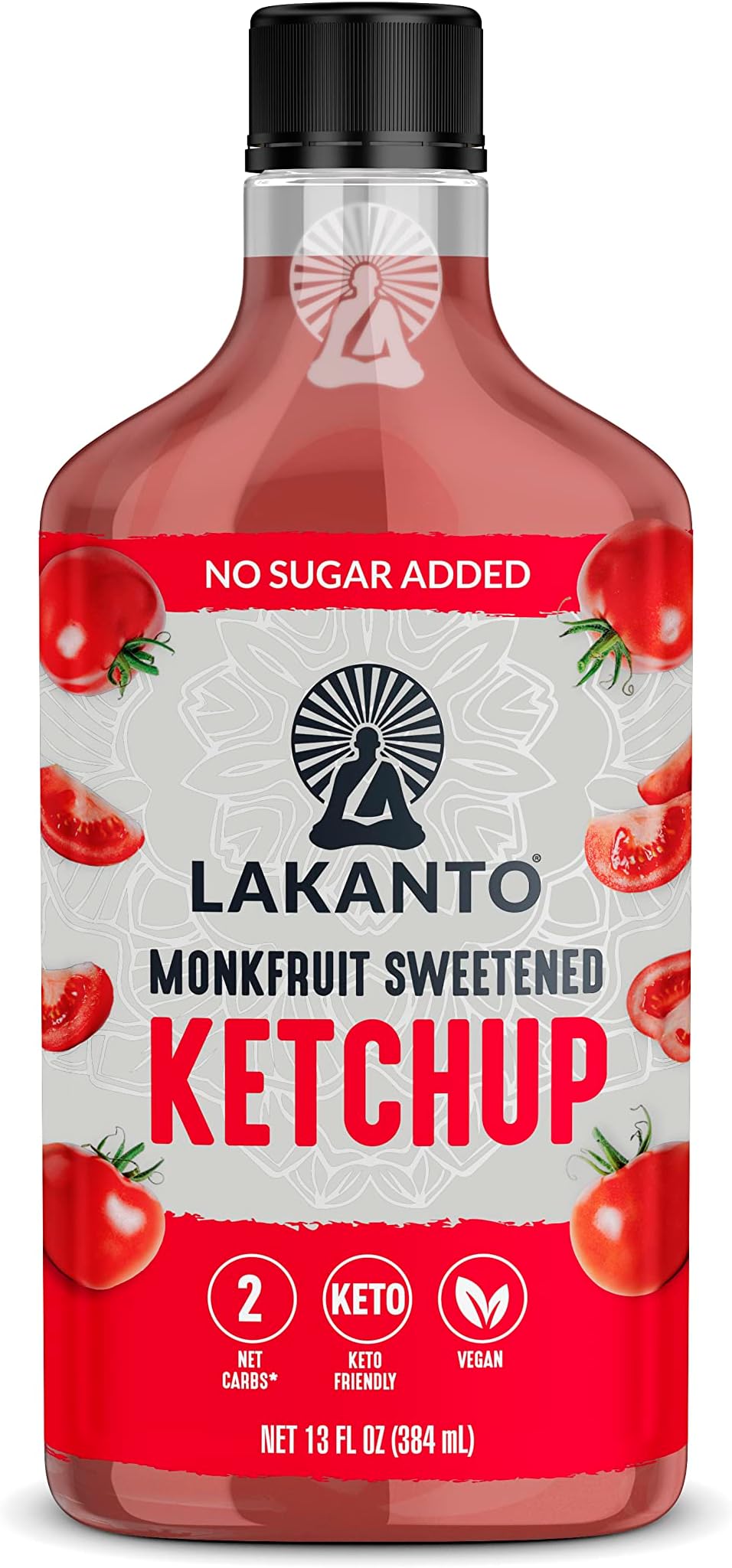 Sugar Free Ketchup - Sweetened With Monk Fruit Sweetener, Perfect For Burgers, French Fries, Keto, Paleo, & Vegan Friendly, Gluten Free, Low Carb Condiment (13 Fl Oz)