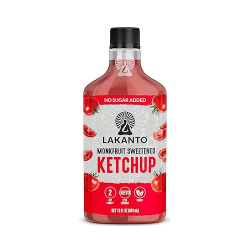 Lakanto Ketchup sin azúcar, endulzado con fruta de monje, apto para keto, paleo y vegano, sin gluten, condimento bajo en carbohidratos, perfecto