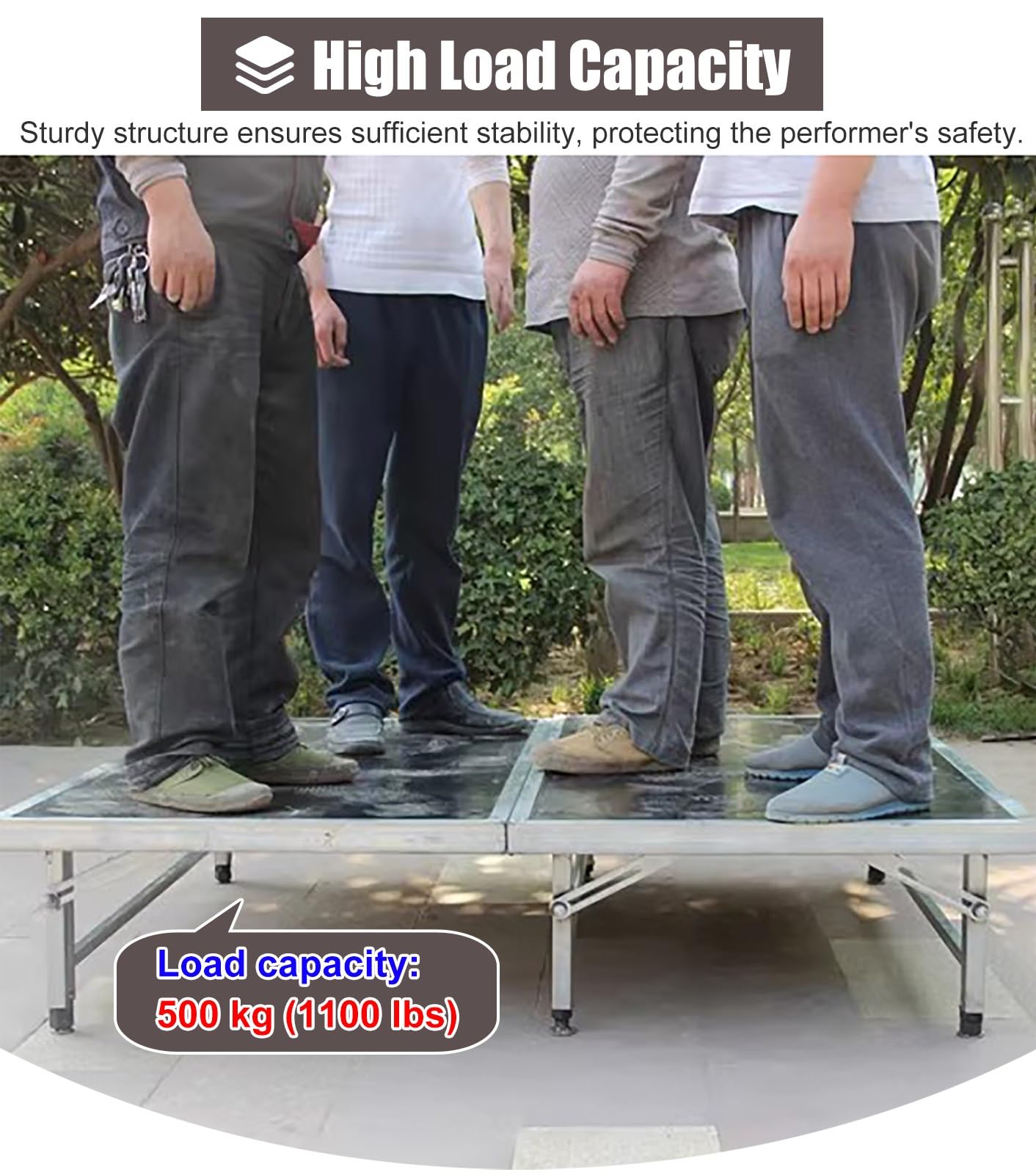 ZIMGOD Palco Modulare Pedana per Palco Rettangolare Modulare, Pedana per Palco 128 x 100 cm con Gambe Pieghevoli, Pannello Composito e Scala in Metallo per Canto Corale(Height 20cm (7 7/8in))