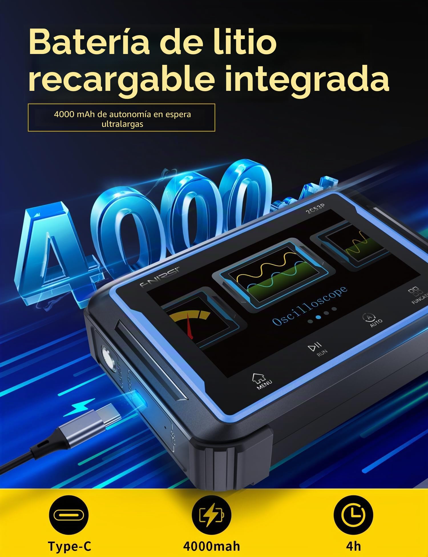Osciloscopio,Osciloscopio Portátil De Tableta,Multímetro Generador De Señal Ancho De Banda 50Mhz,Muestreo 250 Msa/S Probador Digital De Transistor De Punción,Español Conmutable