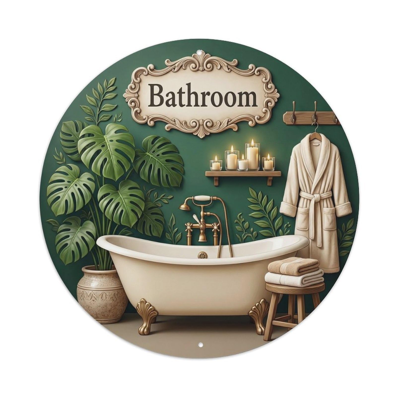 Bathroom Monstera Bathroom Metal Tin Sign