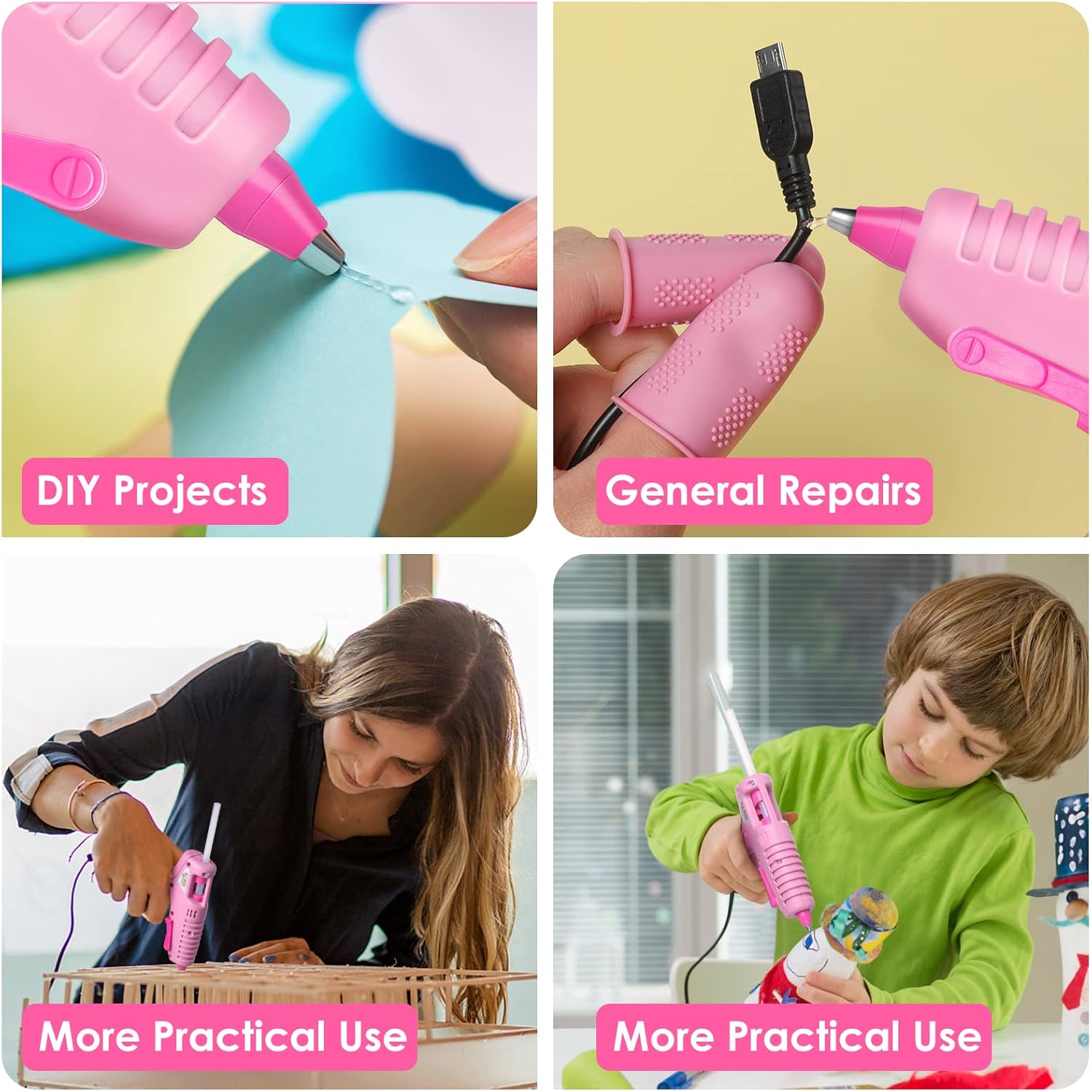 60W Pink Hot Glue Gun, Vastar Glue Gun for Crafts with 30PCS Glue Sticks, Finger Cots, Fast Heating 329°F/165°C Drip-Proof Hot Glue Kit for Artwork, DIY, Home Maintenance, Glass : Arts, Crafts & Sewing