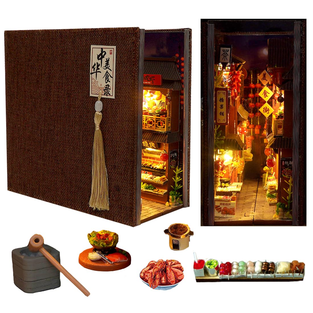 Cjeuxnr DIY Wooden Puzzle Model 3D Miniature Scene Crafts, Book Nook Shelf Insert Kits Handmade Miniature Dollhouse Toys for Adults Gift