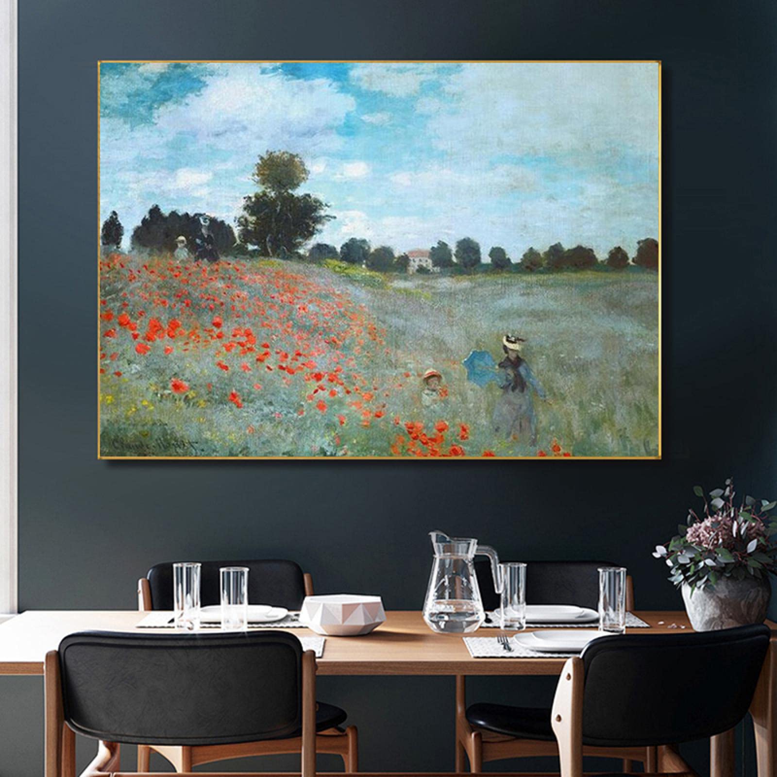 Claude Monet Arte famoso Pintura en lienzo El campo Carteles e impresiones Imagen de arte de pared para sala de estar Decoración para el hogar 50x70cm (20x28inch) Marco de color de madera