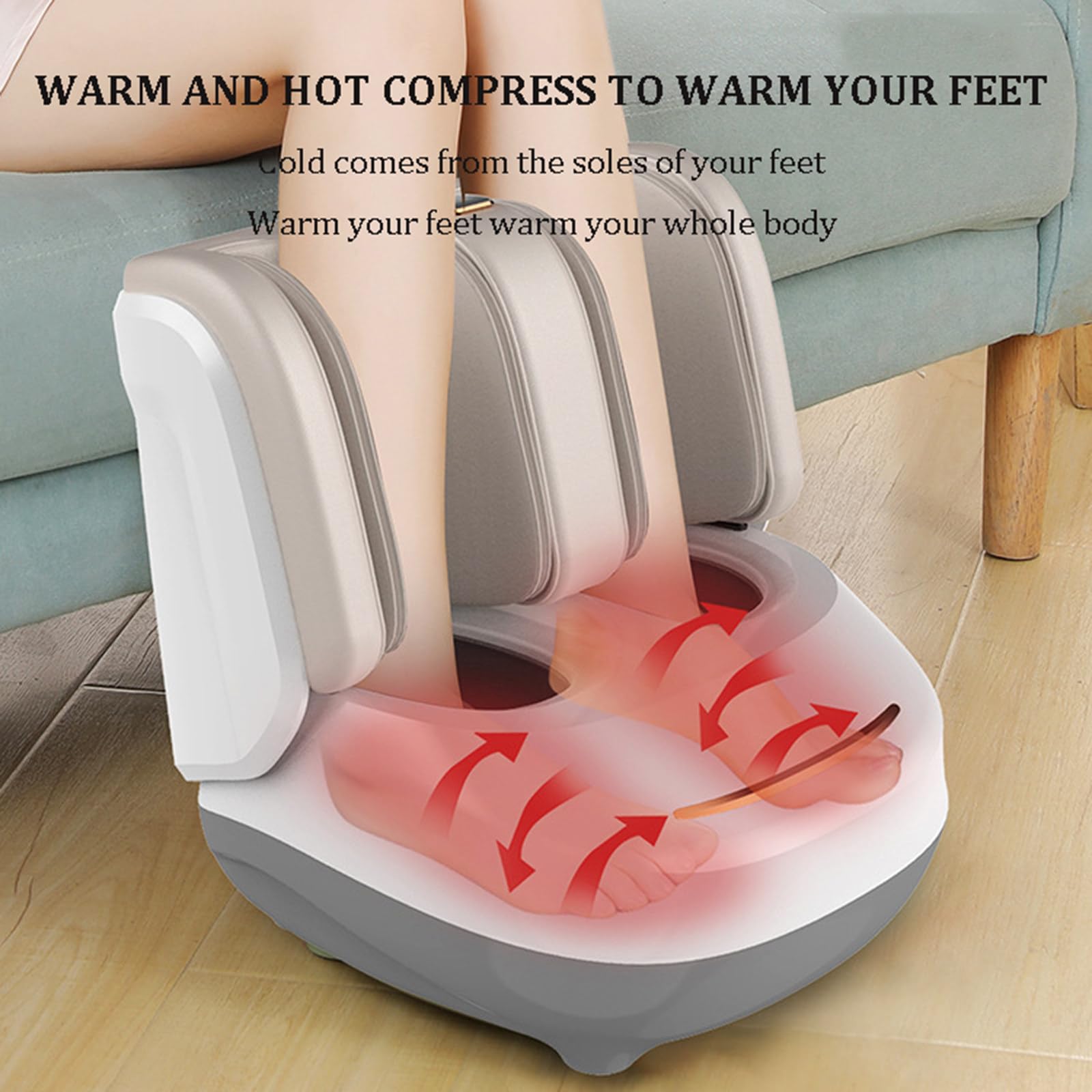 Masseur de pieds et mollets avec chaleur, vibration, shiatsu, pétrissage et pression d'air pour soulager la douleur et la circulation, 6 techniques de massage, 6 niveaux d'intensité