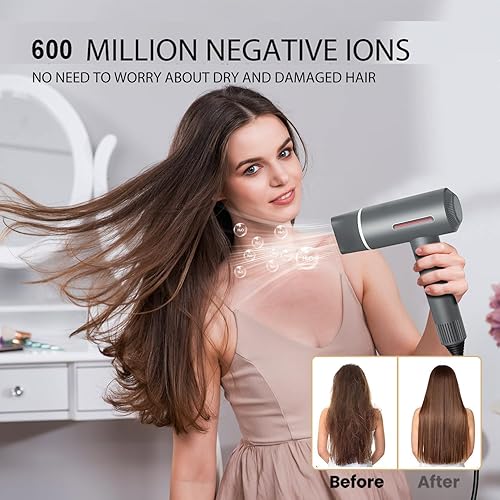 Miniatura 4 de Secador de pelo, secador de pelo iónico negativo para secado rápido, motor sin escobillas de alta velocidad de 180,000 RPM, secador de pelo con