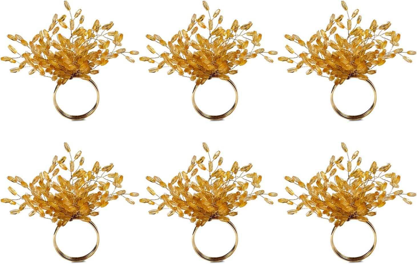 DII Christmas Thanksgiving Holiday Tabletop Décor Collection Decorative Napkin Ring Holder Set, 4" Diameter, Gold Beaded Starburst, 6 Piece