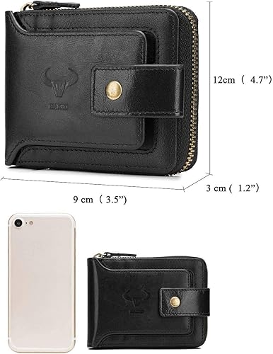 Miniatura 2 de BAIGIO Billeteras de cuero genuino para hombre, con bloqueo RFID, con cremallera, multibolsillo, regalo para el día del padre, Negro -, Cartera Rfid