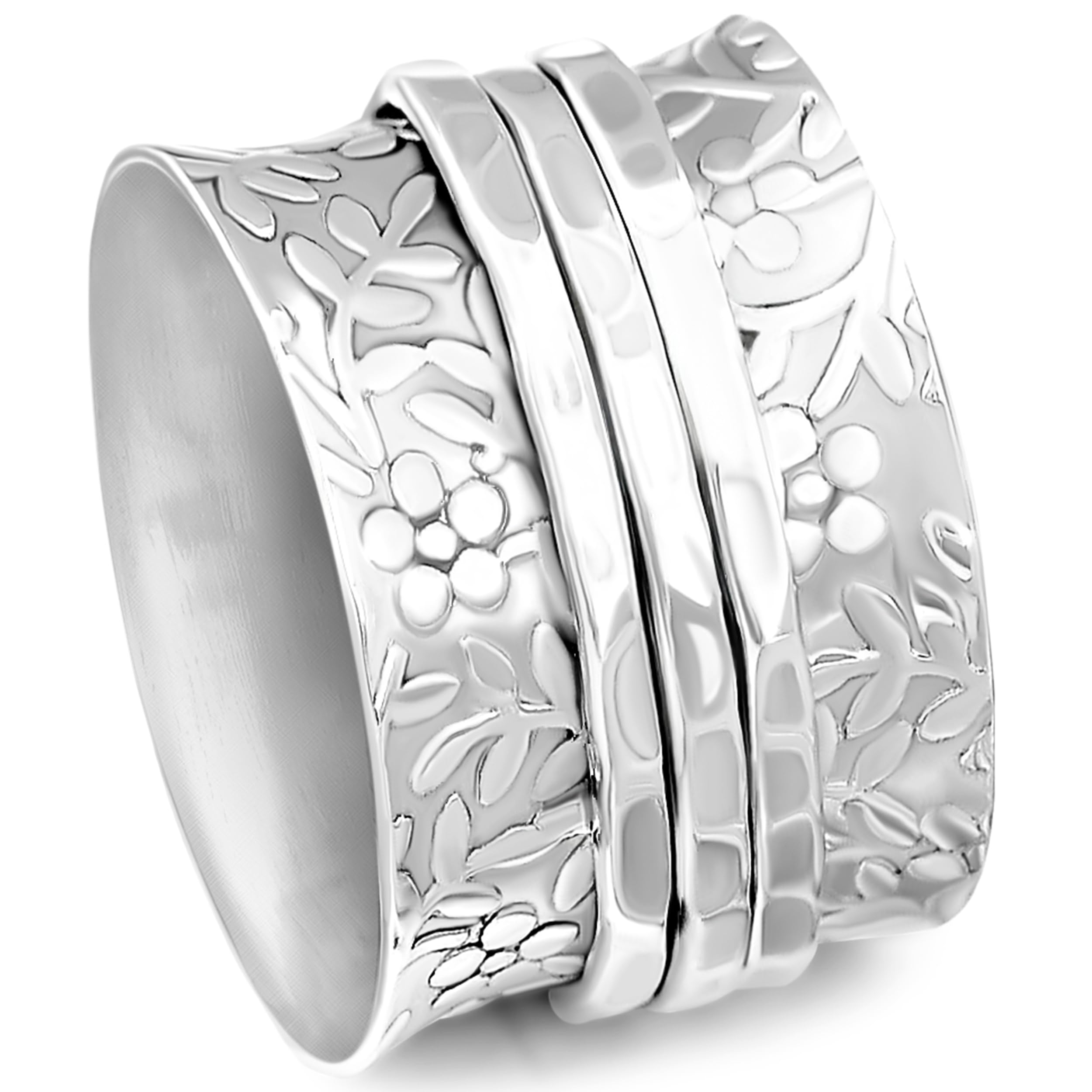 Boho-Magic Sterling Silver Spinner Ring for Women – 925 Spinning Ring Band – Wide Band Silver Fidget Rings for Women - for Meditation, Relaxation & Comfort