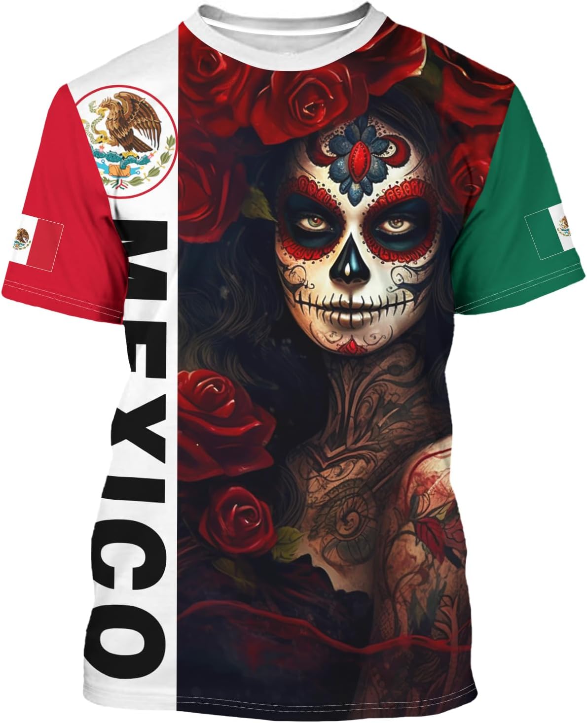 BJQMexico T-Shirt Mexican Flag Shirt Unisex Round Neck Short Sleeve 3D T-Shirt Top