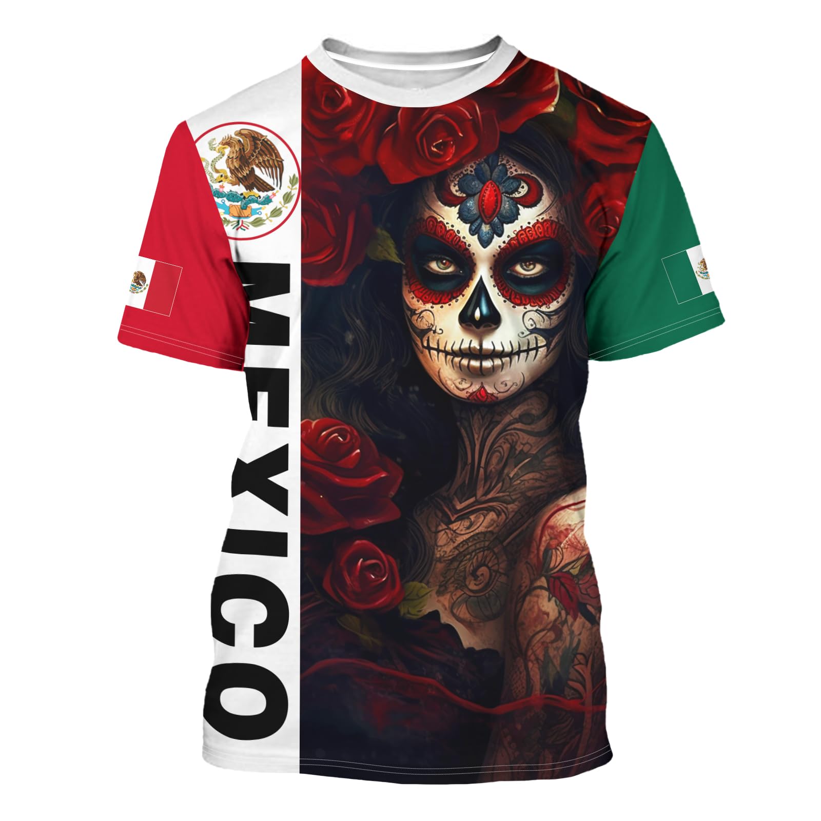 BJQMexico T-Shirt Mexican Flag Shirt Unisex Round Neck Short Sleeve 3D T-Shirt Top