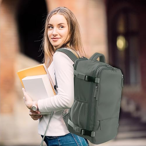 Miniatura 8 de Hanples Mochila de viaje, mochila para laptop, mochila de mano para escuela y senderismo, Verde oliva, Mochilas de viaje