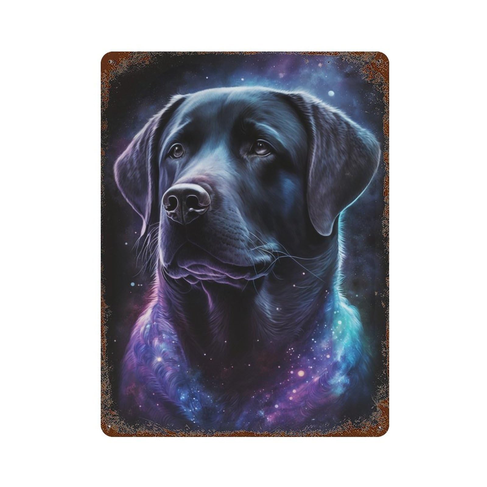 Galactic Labrador Art Print Weathered Tin Sign 15.7"x11.8", Rustic Home Decor for Garage, Bar And Workshop Decor