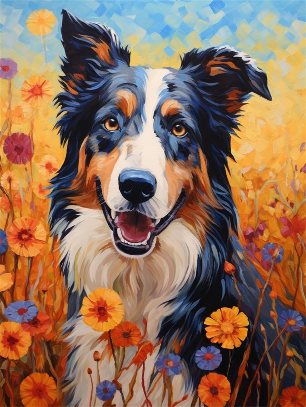 AxiangziK DIY Embroidery Kits Border Collies and Flowers 11CT 60x80cm
