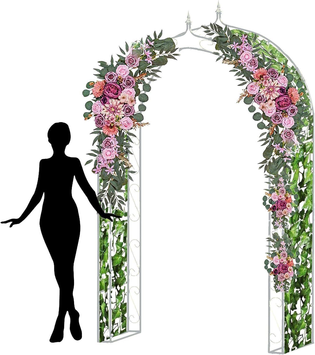 8’ Metal Garden Arch Arbor for Wedding, Bridal Party, Various Events, Garden Archway or Focal Point with/Without Climbing Plants Vines Flowers or Festival Decorations White