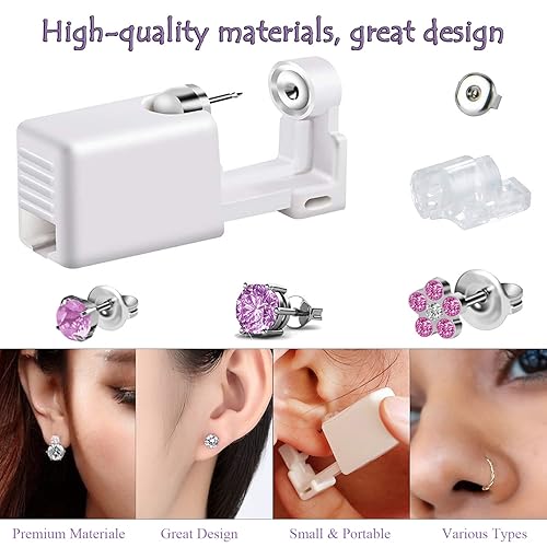 Miniatura 3 de NA Doublemiss - Juego de 6 piercings de oreja desechables, pistola de perforación de oreja sin dolor, kit de herramientas (rosa rosa)