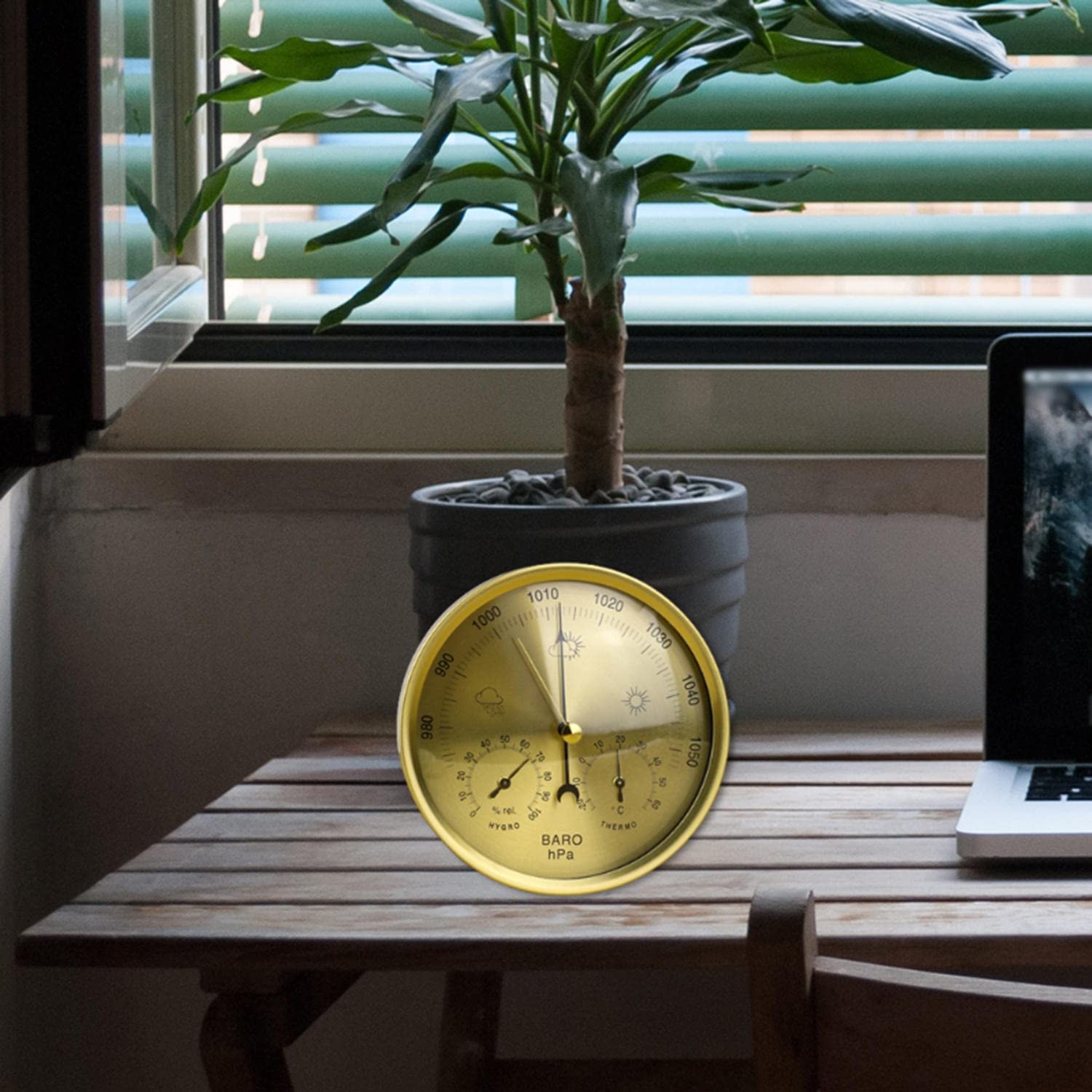 RUNLAIKEJI Stazione Meteo 3 In 1 Da Parete, Senza Bisogno Di Batterie, Barometri Per La Casa, Barometro, Termometro E Igrometro, Misurazione Dell'umidità E Della Temperatura Interna Ed Esterna