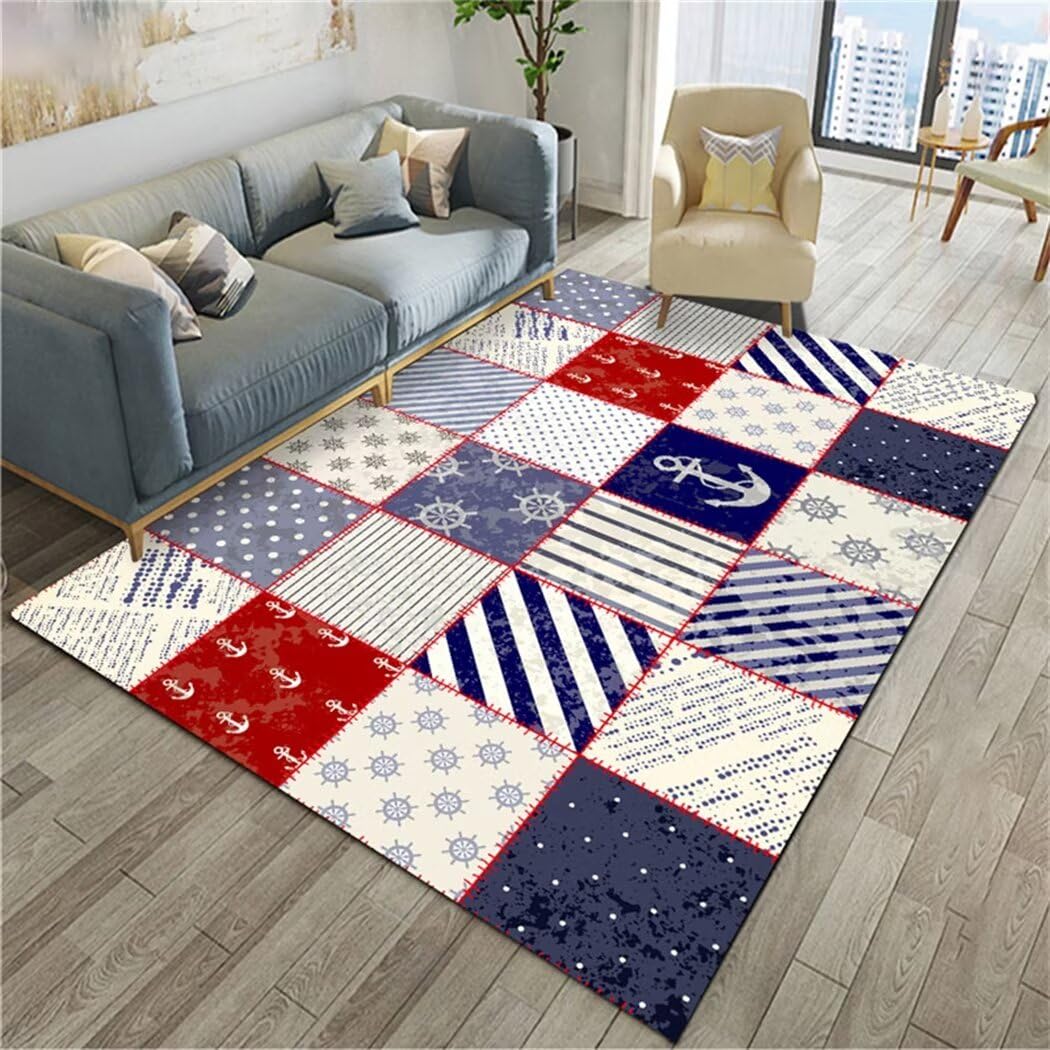Tapis de salon bleu 140x180 cm géométrique moderne à poils courts