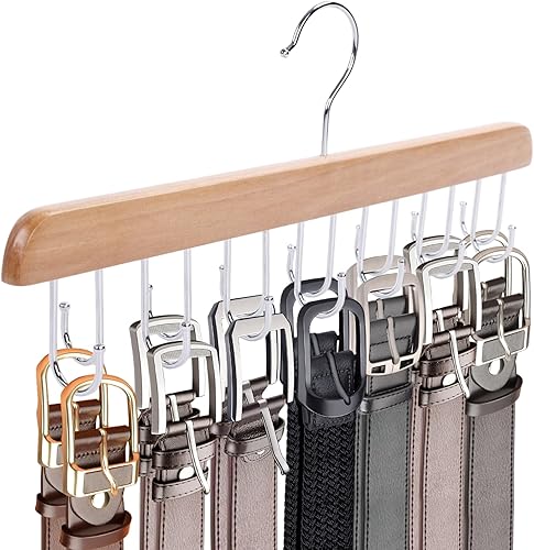JOHOUSE Percha para cinturón para armario, organizador de cinturón con 14 ganchos para almacenamiento máximo de 42 cinturones, rotación de 360 para