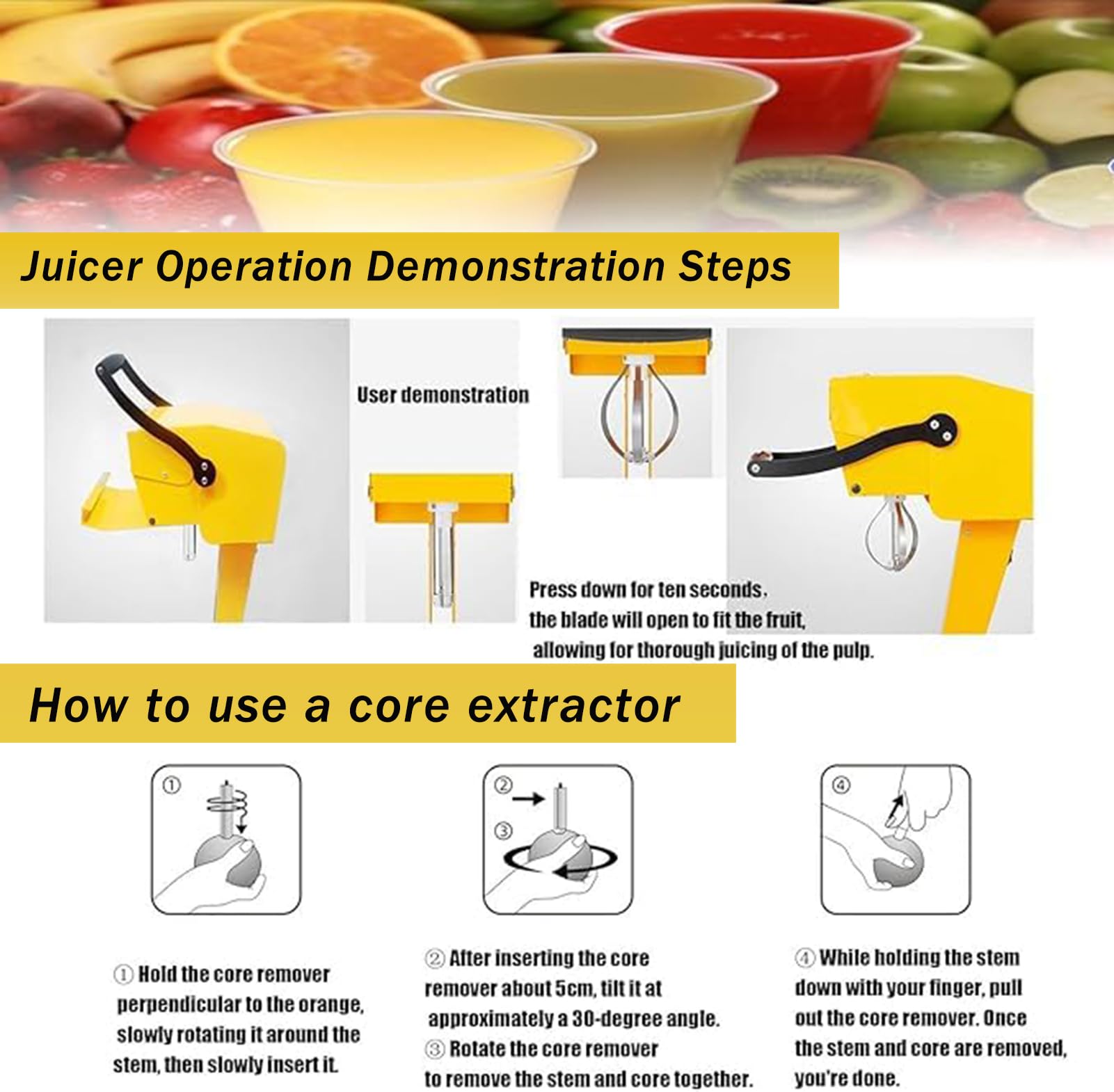 Spremiagrumi elettrico, compatto da banco per arance, ananas, anguria, facile da pulire, con corer e doppie lame, per cucine domestiche e bar