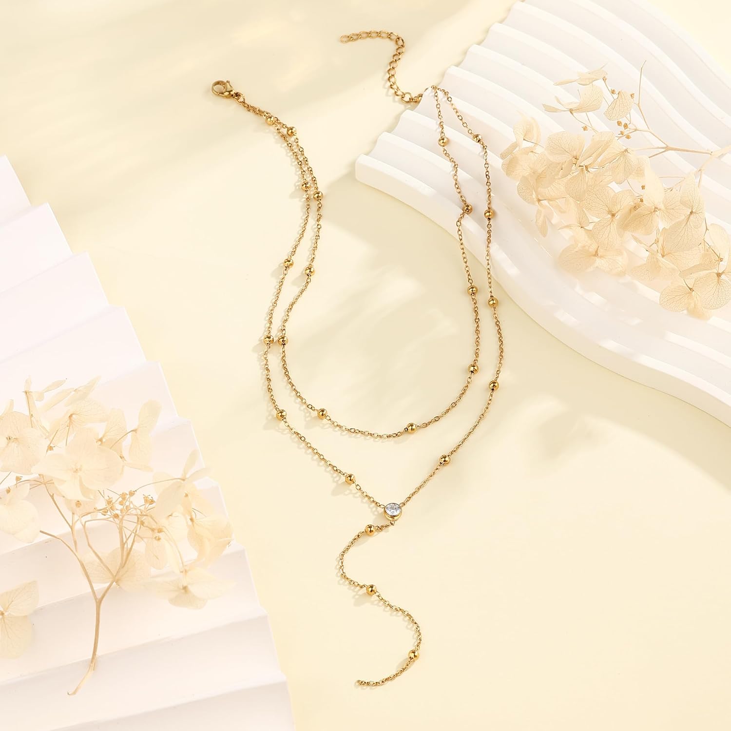 Necklace for Women 18K Gold Plated Stainless Steel Neckalce Non Tarnish Layered Necklaces Long Gold Neckalce Stack Trendy Y-shaped Charm Necklace Valentines Day Gifts for Her - Image 5