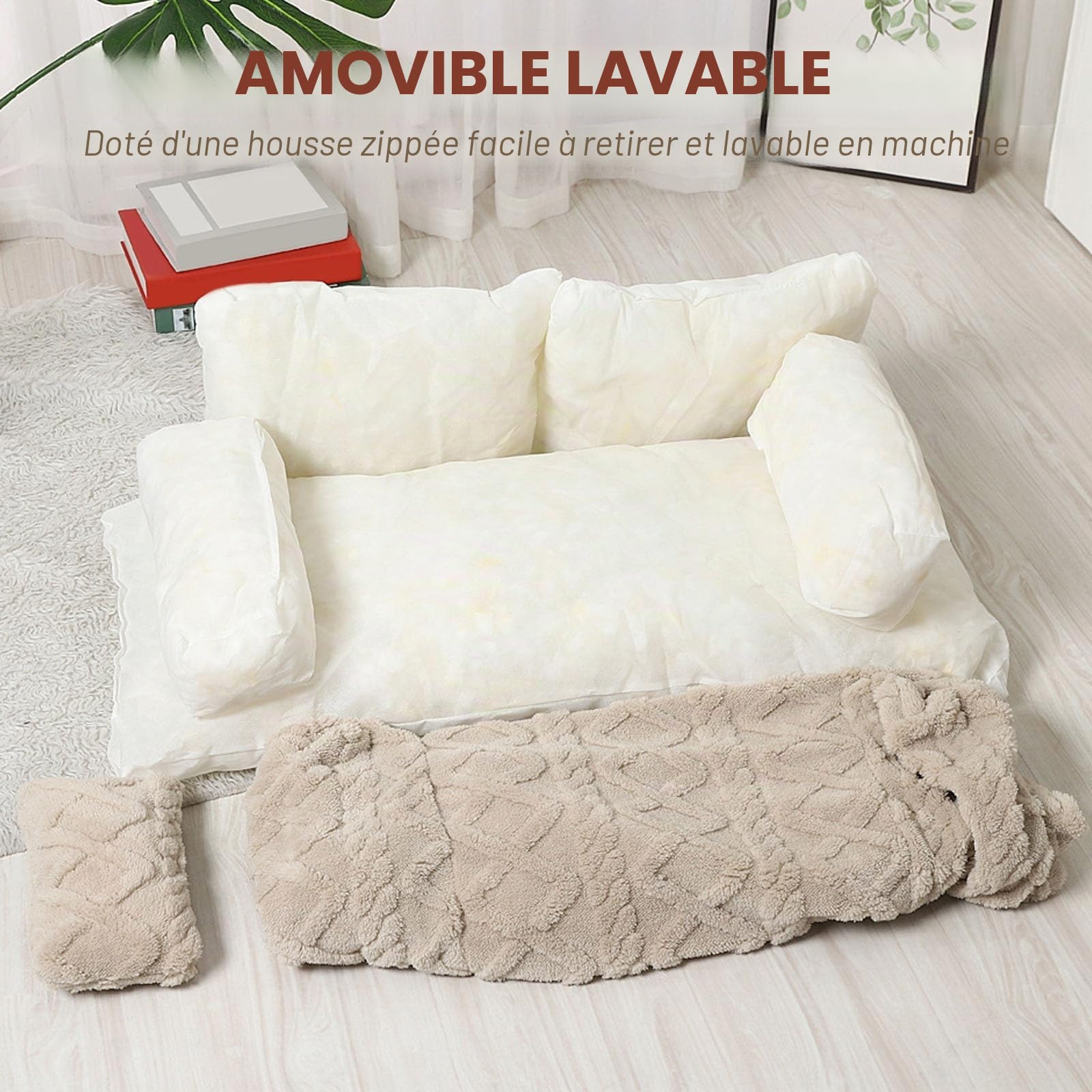 Générique Canapé-Lit Apaisant pour Animaux, en Peluche, avec Housse Amovible Et Bords Surélevés — 6 Tailles Disponibles — Lit Douillet Et Moelleux pour Chiens Et Chats, Doux Et Lavable(Light Gray,L)