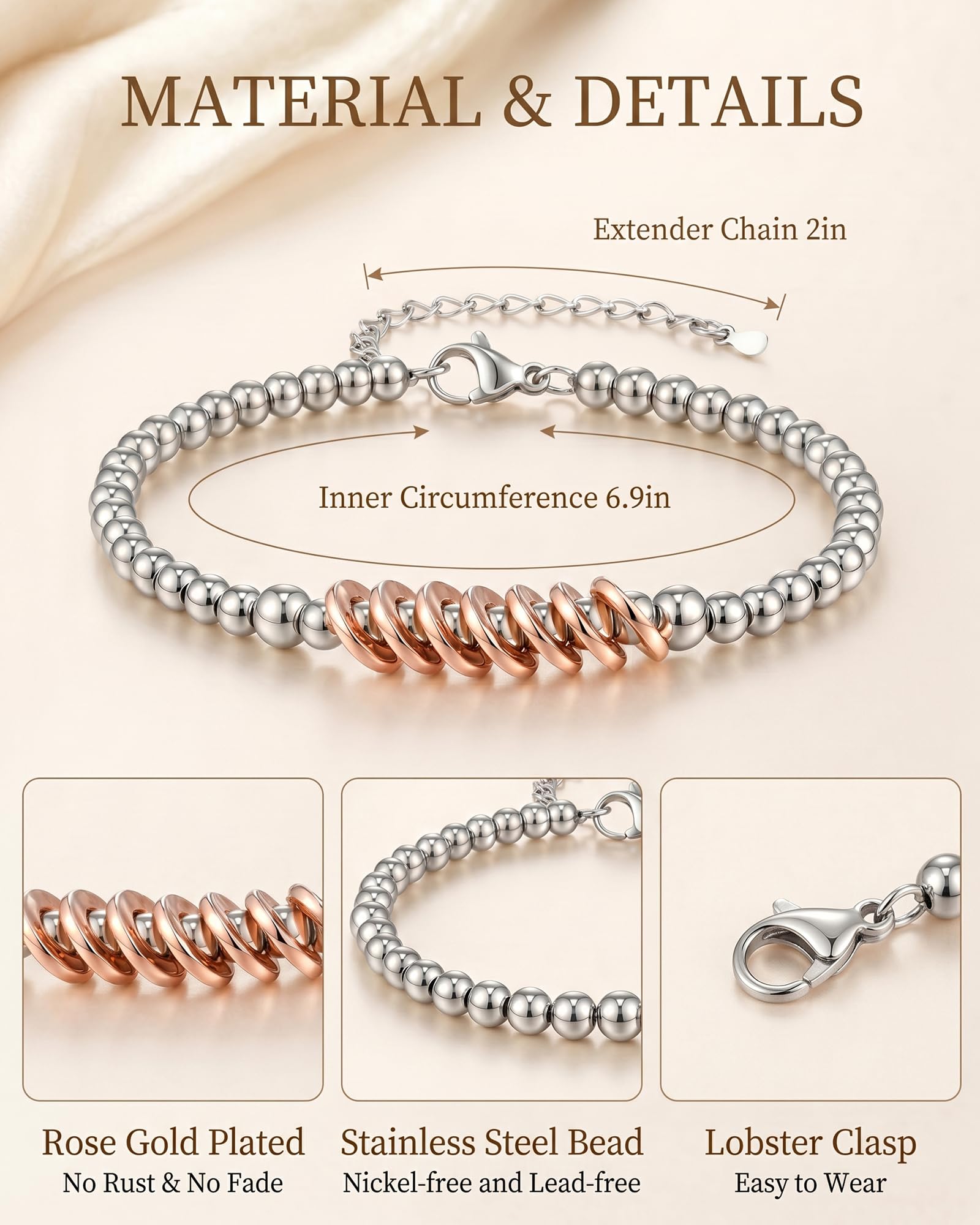 Classy 30th 40th 50th 60th 70th Birthday Gifts for Women Her, Inspirational Rose Gold Charm Bracelet Gifts for 30 50 60 Year Old Women Happy Birthday with Message Card