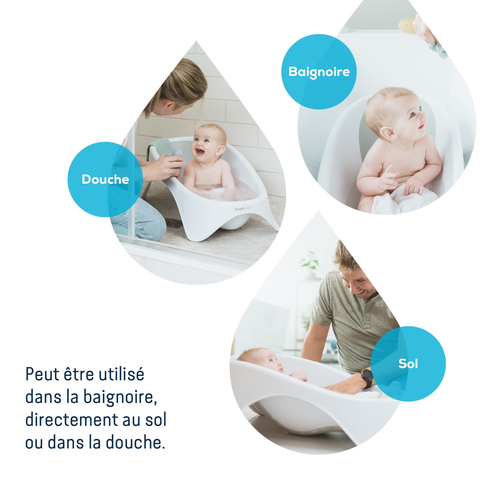 Angelcare Erweiterbare Babybadewanne 2-in-1 mit integrierter Babywippe, weiches Material, bequem, hygienisch und schimmelresistent, schnell trocknend, einfache Handhabung, minimaler Wasserverbrauch.