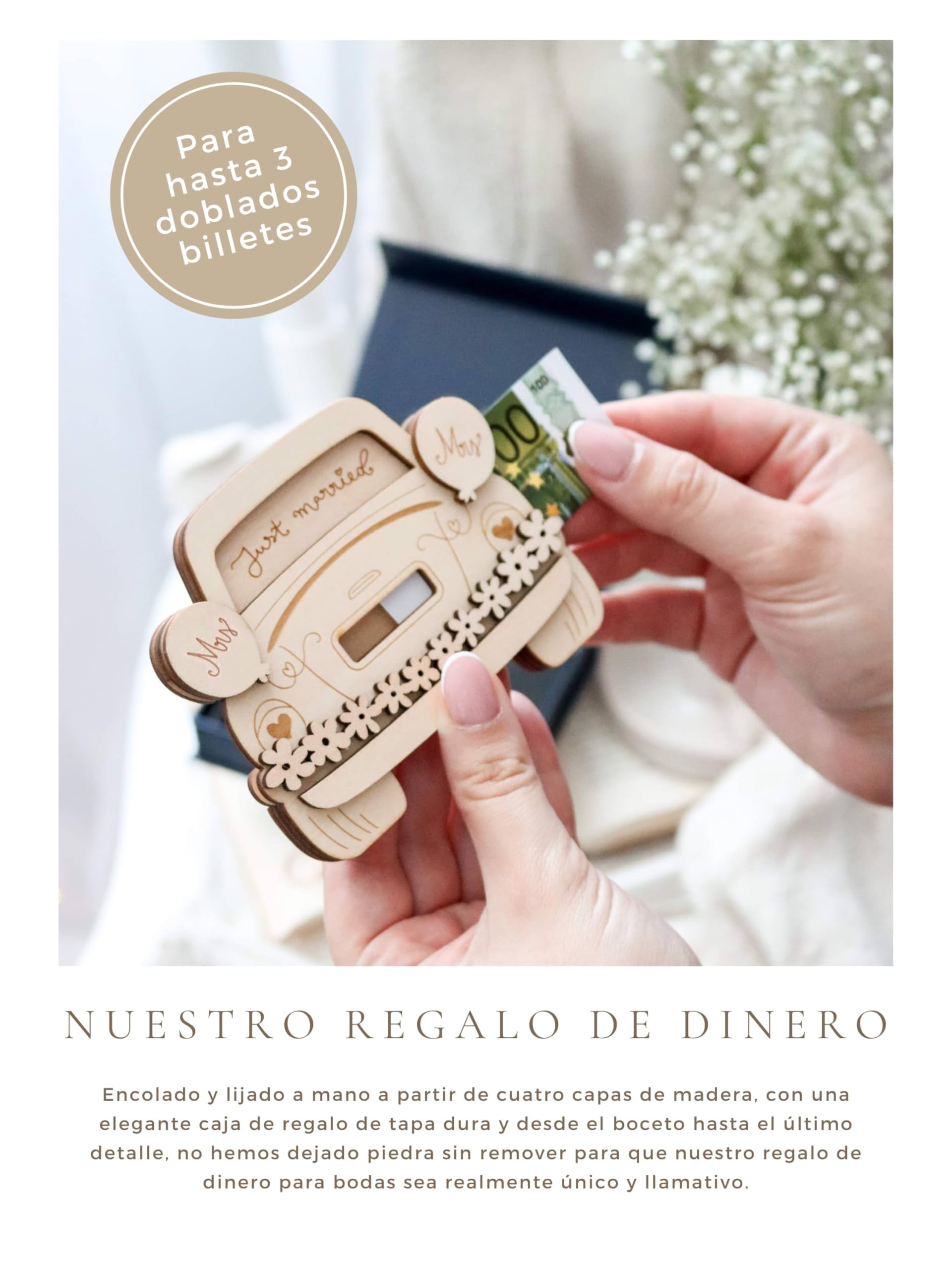 JoliCoon Regalo de Dinero para Boda Mrs Mrs, para Las Novias | Cuatro capas de madera, hasta 3 billetes plegados, caja rígida con cierre magnético, grabado preciso, reverso para escribir