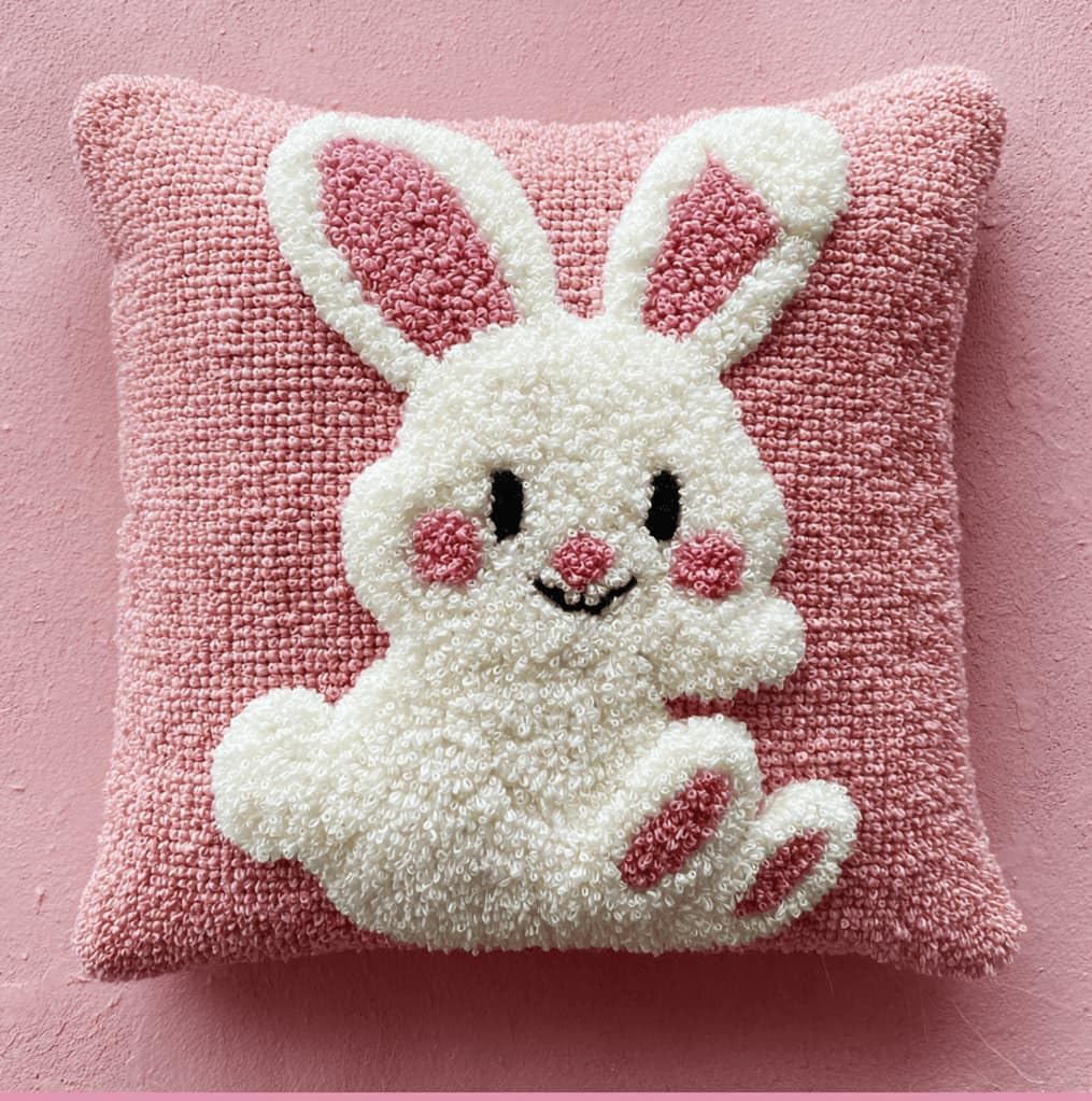 Kitquiver Latch Hook Cushion Kits Rabbit 43X43Cm Latch Hook Pillow Case Kits Embroidery,DIY Needlework Pillow Cover Sofa Cushion Rug Making for Adults and Beginner,Craft Home Decor