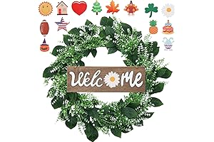 HOMCDALY Holiday Wreaths for Front Door with Interchangeable Welcome Sign