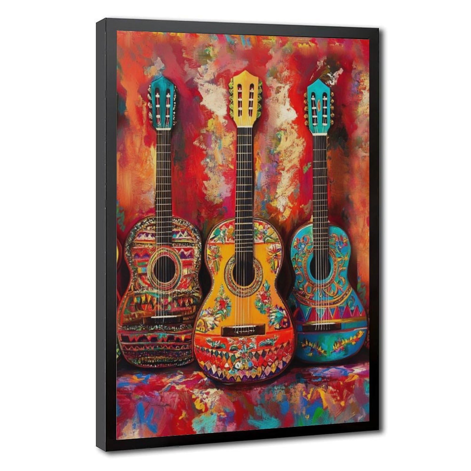 Lxwnze Black Frame-Style Colorful Mexican Guitar Art Canvas Poster For Office Decor Gift