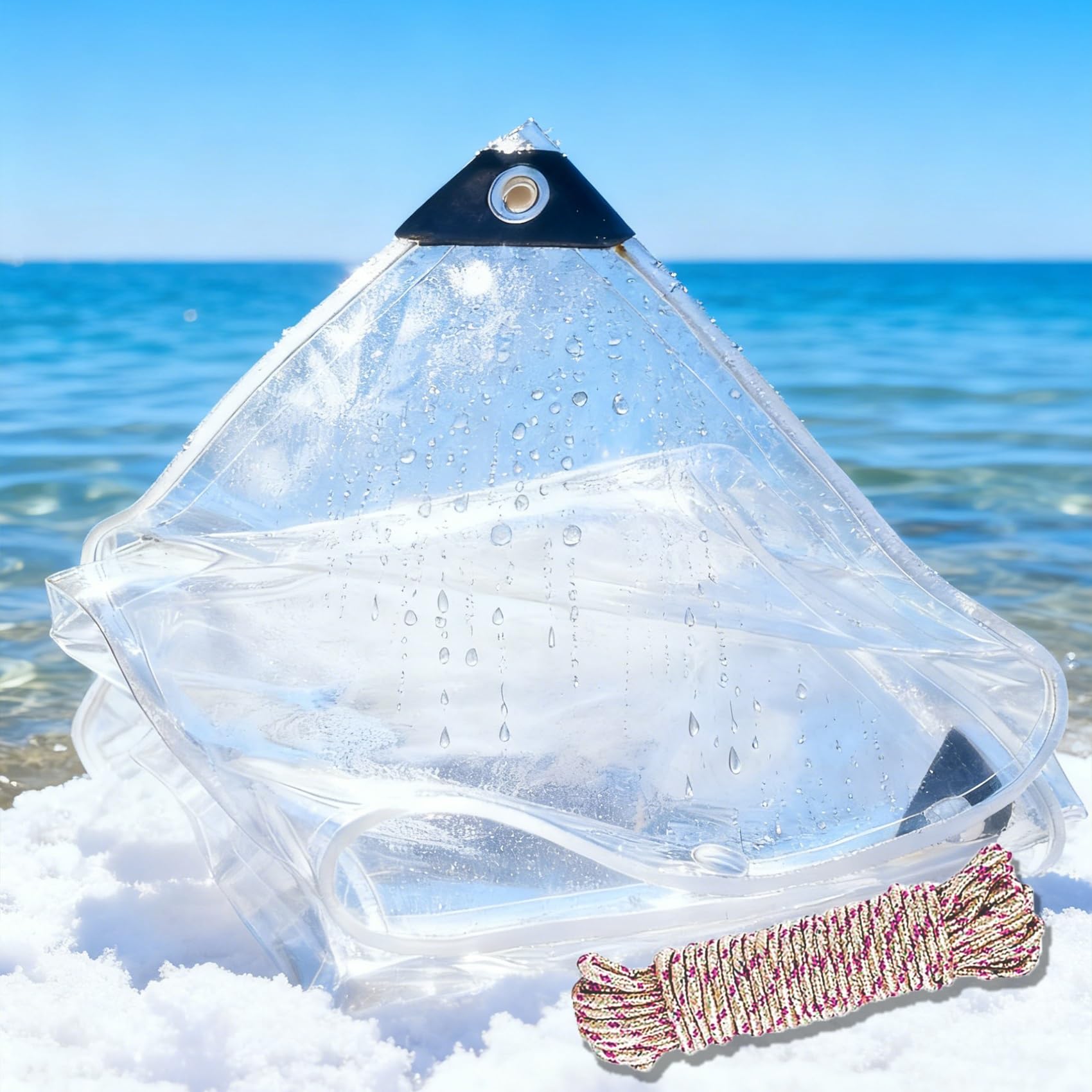 Lona impermeable transparente exterior 150x150 plástica con ojales aislante de lluvia 1