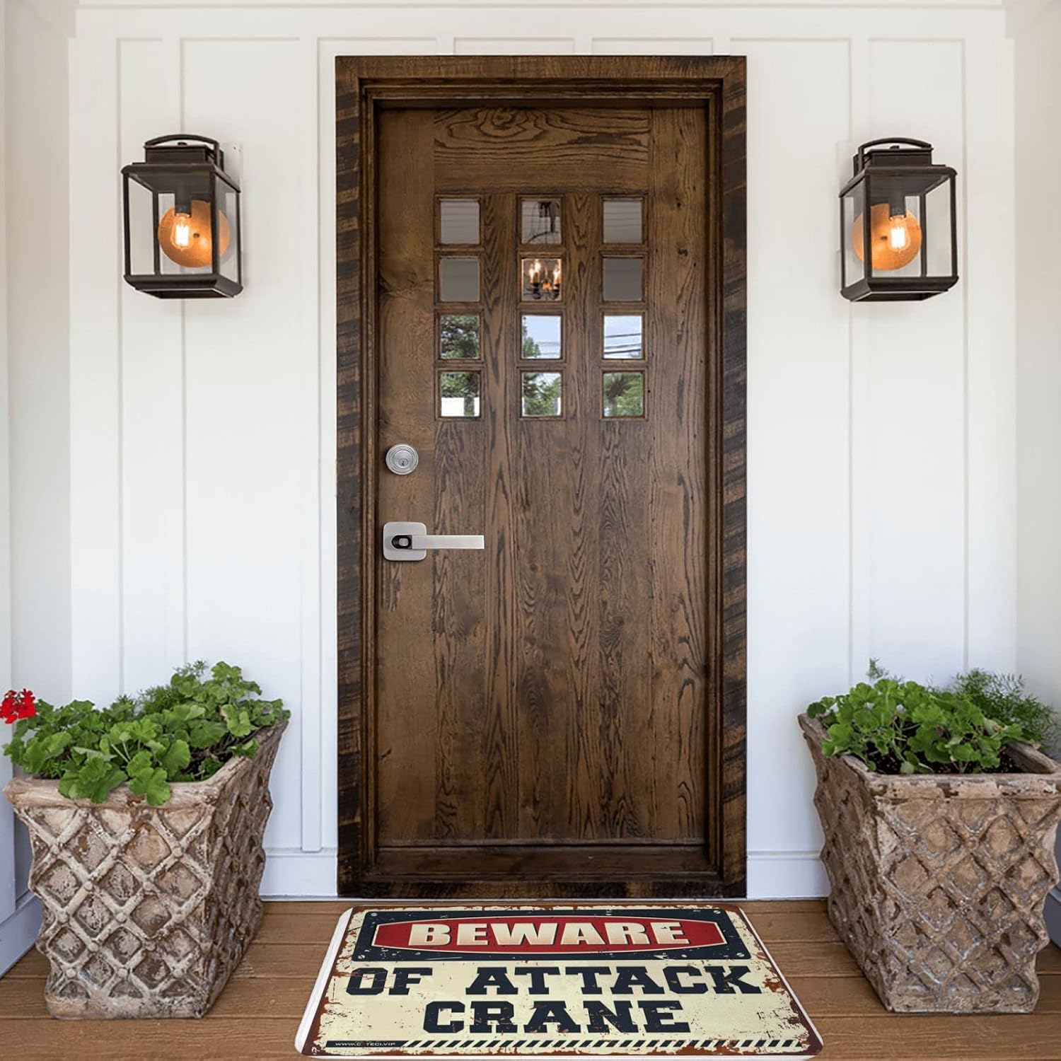 Funny Home Decor Beware of Attack Crane Doormat Fall Rugs Outdoor Country Decorations for Home(65X90CM)