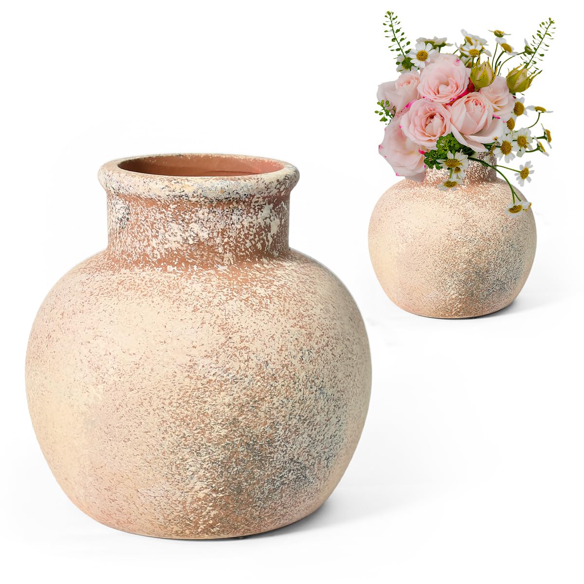 FuxFuis Jarrón de Cerámica Antiguo Jarrón de Terracota Jarró n Cerámica Rústico Jarrones de Granja Jarrones Beige Vintage Jarró n de Ceramica de Arcilla Jarró n Decorativo de Ceramica para Flores