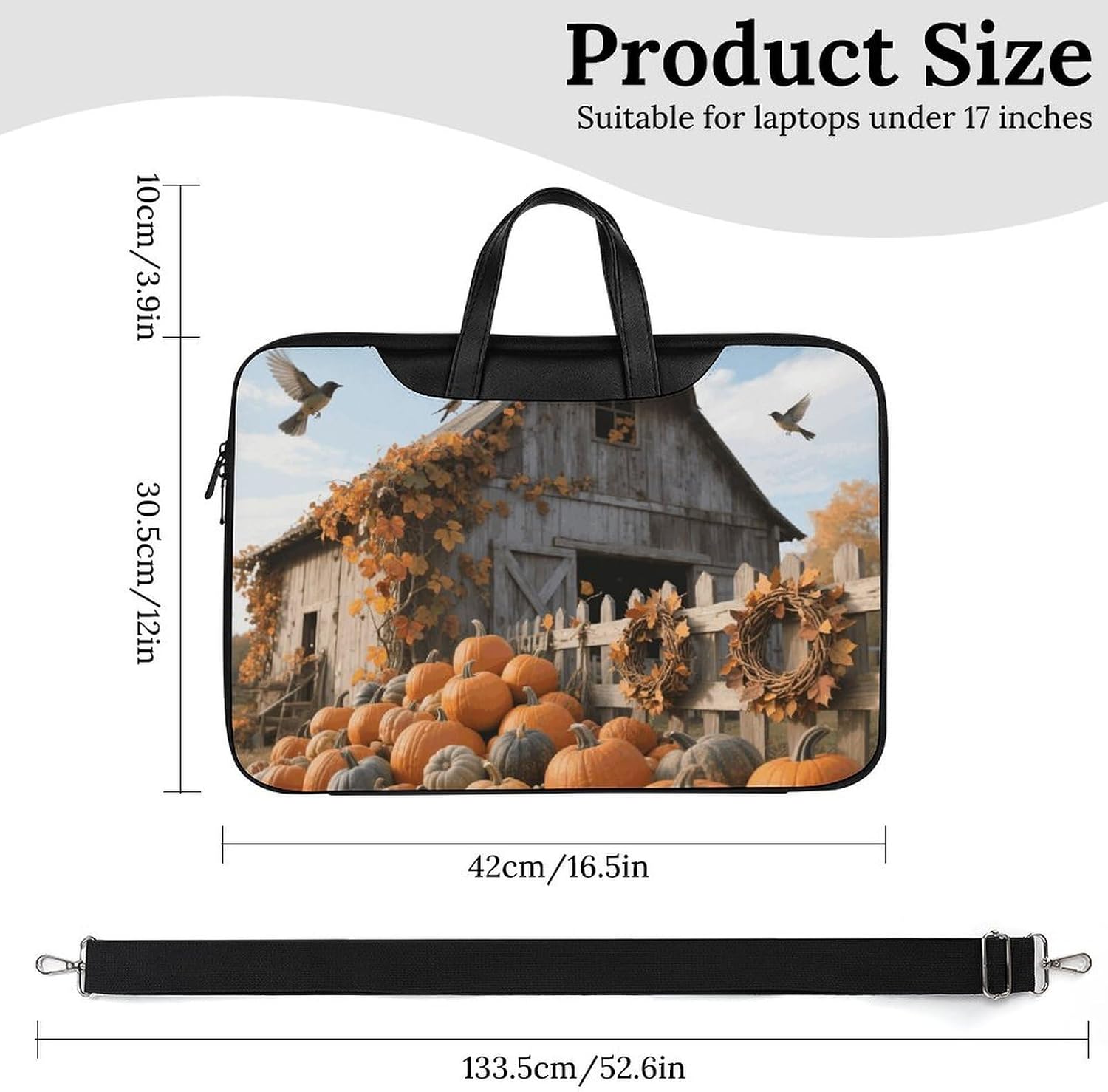 Fall Thanksgiving Pumpkin PU Leather Laptop Tote Bag image 3