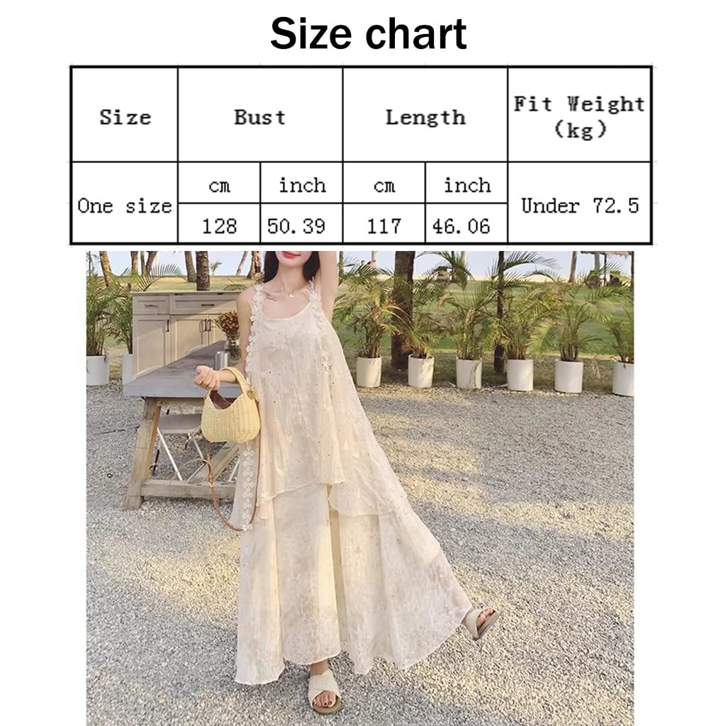 Abito Lungo Senza Maniche con Paillettes Stile Francese, Abito da Spiaggia Estivo A Strati con Scollo Quadrato, Matrimonio/Festa