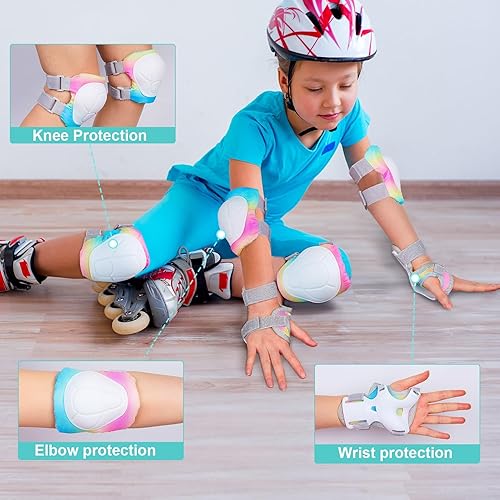 Miniatura 10 de Lemmeko Rodilleras para niños, juego de rodilleras y coderas duraderas para niños y niñas de 3 a 8 años, cómodas rodilleras y coderas para patineta,