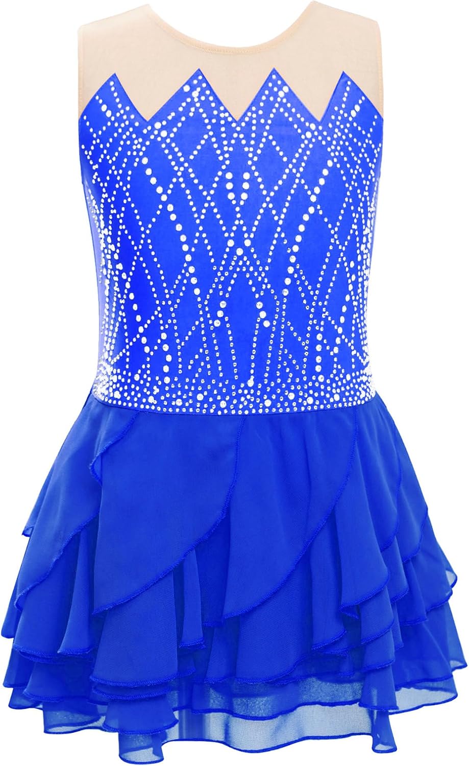 Agoky Kids Girls Sparkly Figure Skating Dress Sleeveless Ruffle Tiered Skirt Shiny Ice Skating Dress Dancewear