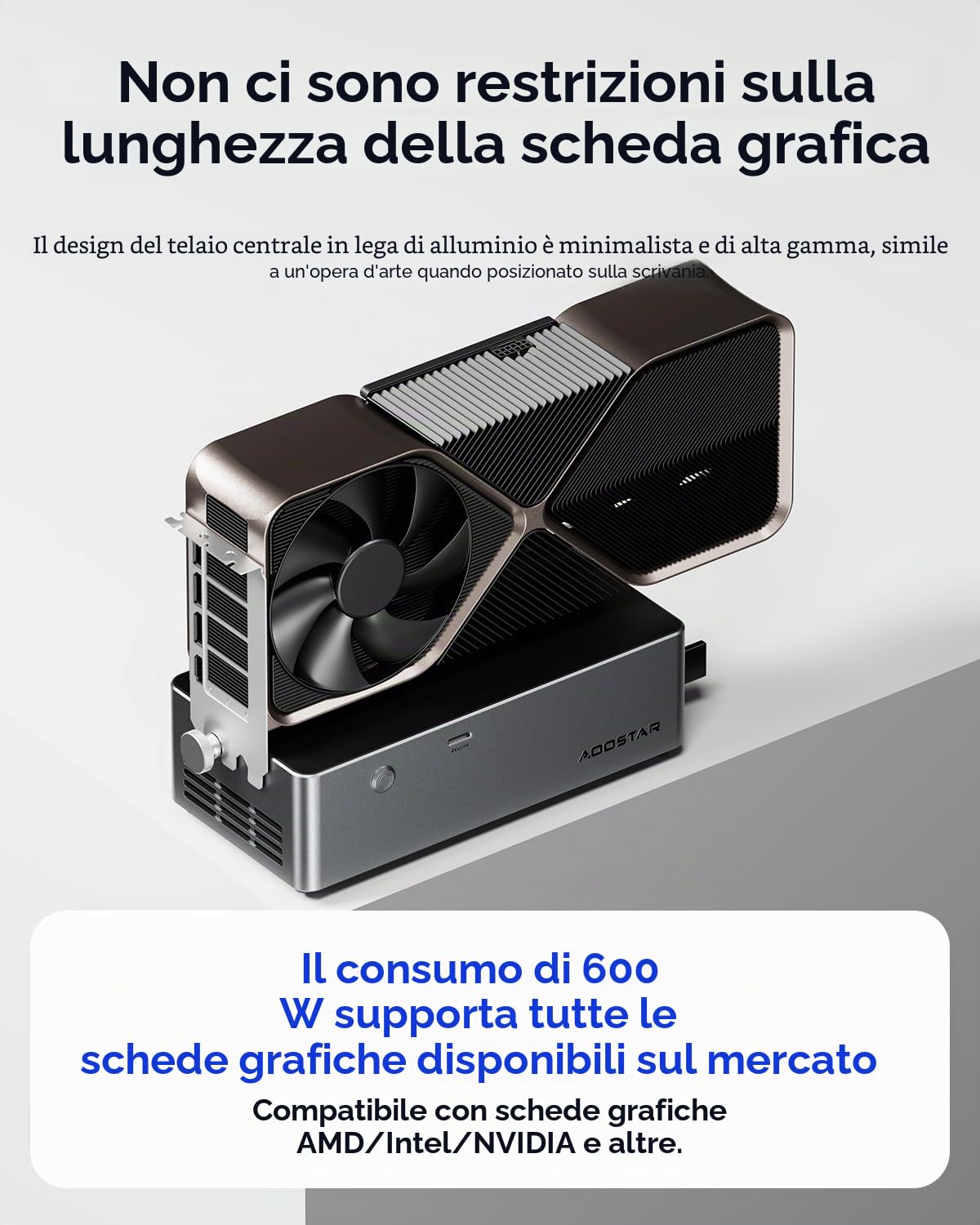 AOOSTAR AG01 Dock eGPU con OCuLink, Dock per schede grafiche esterne, Alimentatore 800W integrato, per schede grafiche fino a 500W, Compatibile con laptop e Mini-PC con OCuLink