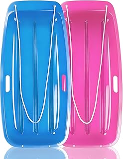 Sled, Snow Sled for Kids and Adults, Racer Downhill Sprinter Snow Sled for 1-2 Riders with 2 Handles and Pull Rope, 35" Utility Pull Sled for Skiing, Ice Fishing, Deer Hunting, Work Cargo, Gift