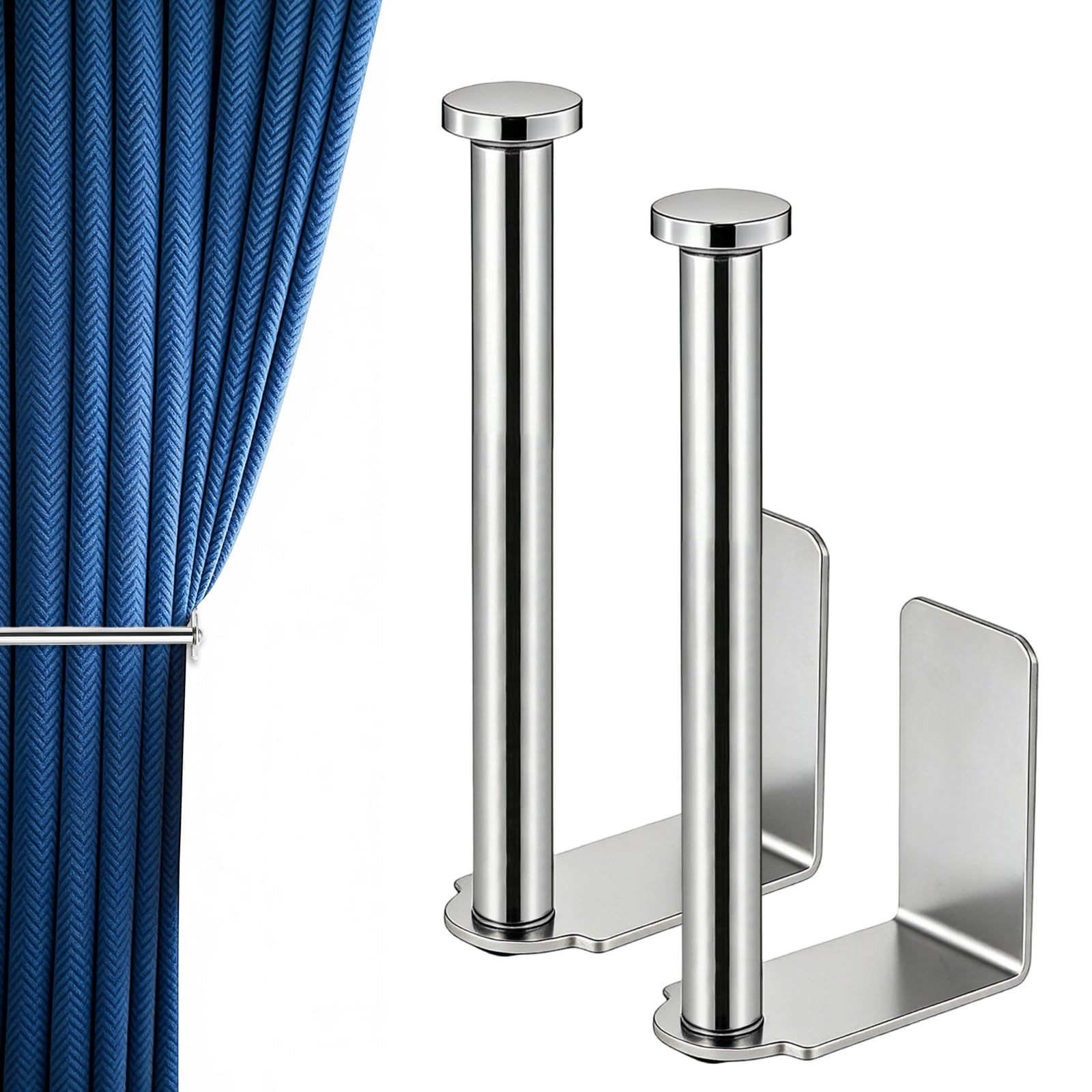 Ytsmfl Silvery 2 Pack No Drill Adhesive Curtain Holdbacks, L Shaped Self Adhesive Curtain Tie Backs Tie Back Hooks For Curtains Fixing Or Hanging Items(Silvery)