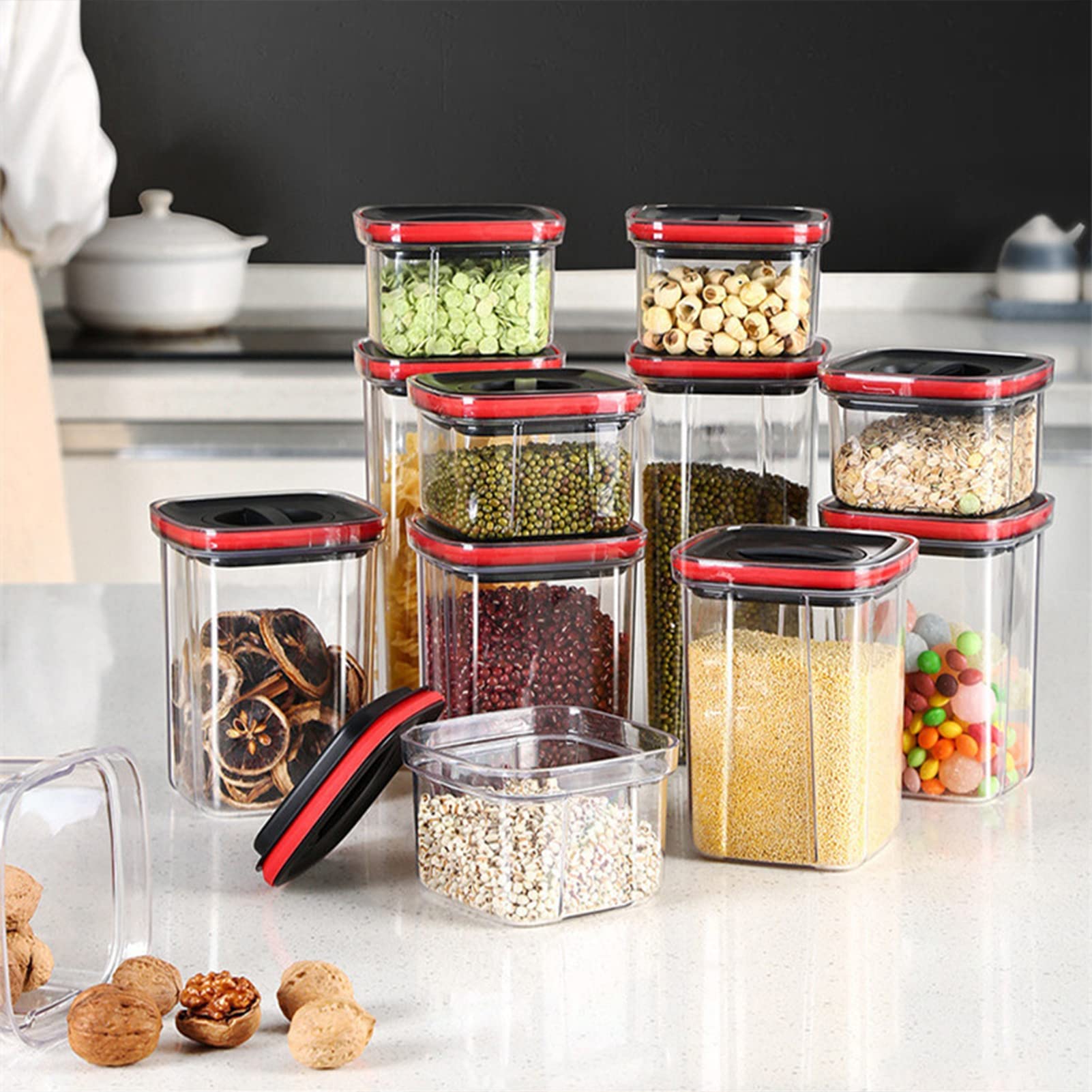 Contenitore di stoccaggio degli Alimenti secchi 3 Pezzi, Serbatoio ermetico Trasparente, Serbatoio Aperto rotabile, Serbatoio di stoccaggio dell'ANIMALE Domestico Alimentare, 600/1300/2000ML