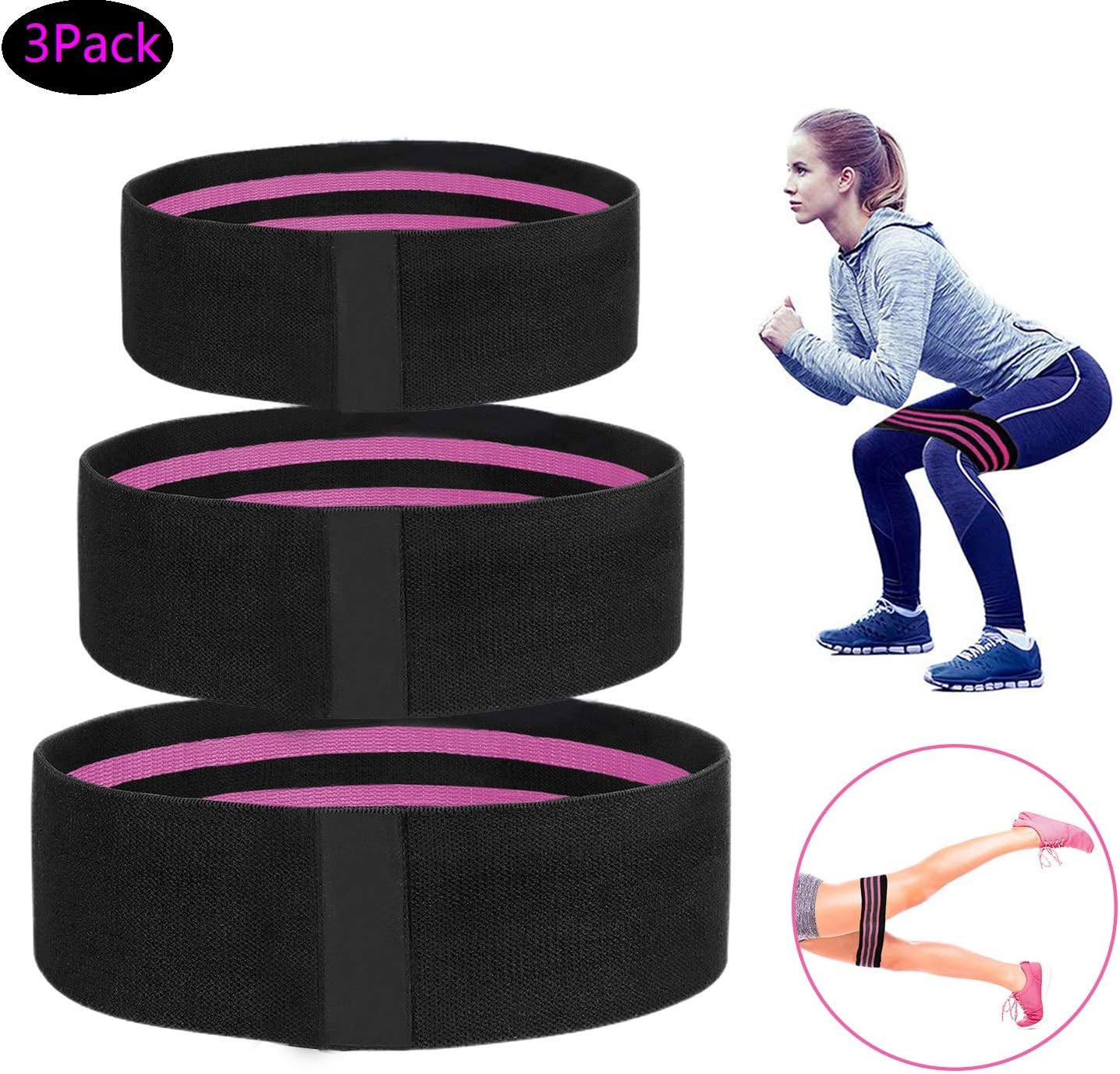 Resistance Bands, Exercise Fitness Loop Band Fabric Elastic Workout for Legs/Butt for Strength Training/Weight Loss/Yoga/Pilates for Men/Women-3Pcs