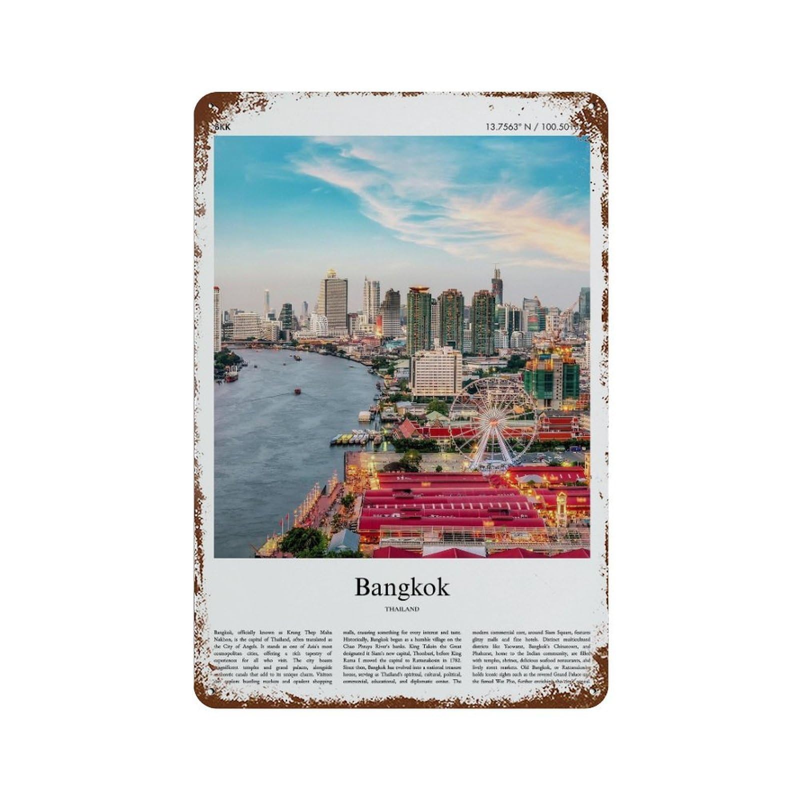 xiaoxiaoshen Bangkok Thailand City Scenery Wall Decor Art Metal Tin Poster Modern Home Decor Art Home Bar Shop Decorations Vintage Sign 30x20cm