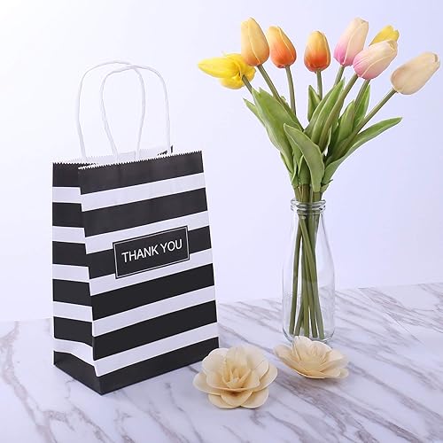 Miniatura 8 de Ronvir 50 bolsas de regalo de 5.25 x 3.25 x 8 pulgadas, color blanco y negro, bolsas de papel pequeñas para negocios, recuerdos de fiesta,