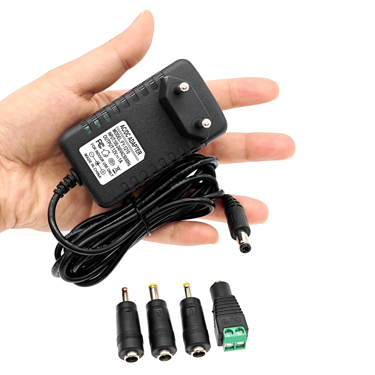 JZK DC 12W 12V 1A Adattatore alimentazione, caricabatterie da muro sostitutivo, con spina a barilotto 3.5 x 1.35 mm/4.0 x 1.7 mm/5.5 x 2.1 mm/terminale LED, per strisce luminose LED, telecamera CCTV