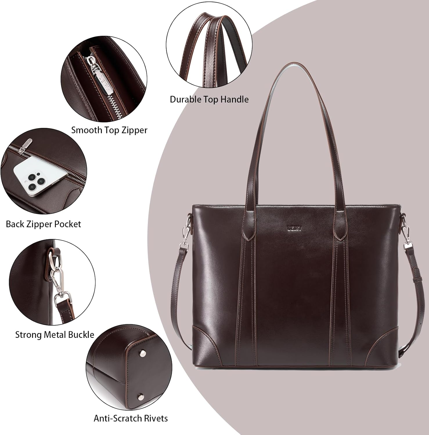 Leather Tote Bag for Women, Large Tote Purses for Women, Designer Vintage Leather Totes Handbags with Multi Pockets - Image 5