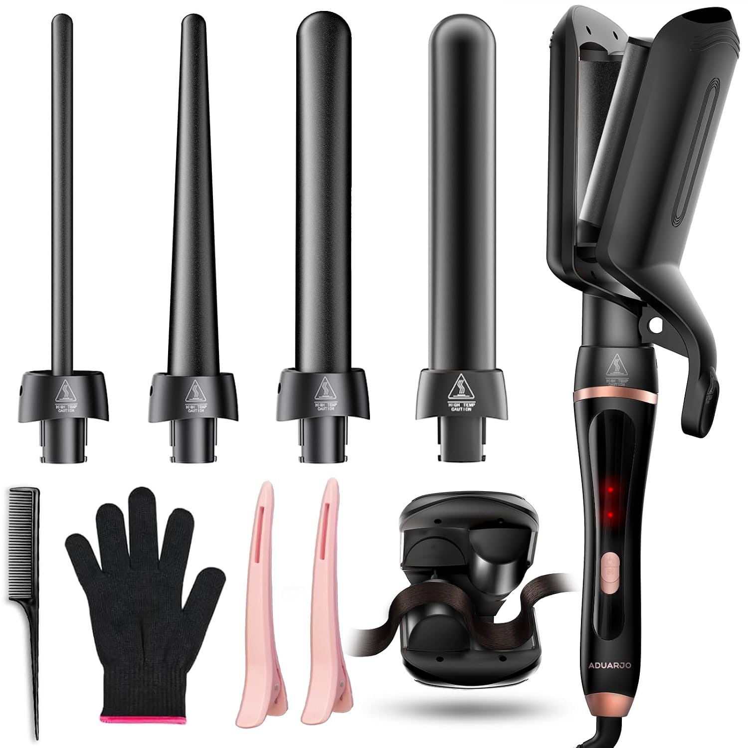 5 in 1 Curling Iron Set, Curling Rod Set with Hair Crimper Wavre and 4 Interchangeable Ceramic Tubes(0.35"-1.25'') Double ...
